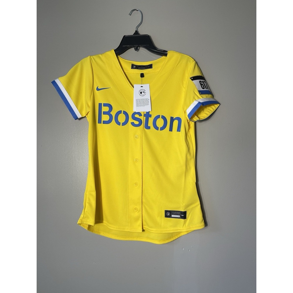 Nike Boston Red Sox City Connect Button Up Jersey Yellow Blue Women's Size M NWT